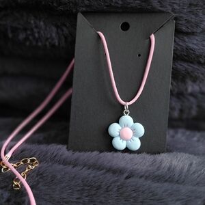 Pink and Blue Flower Pendant Necklace